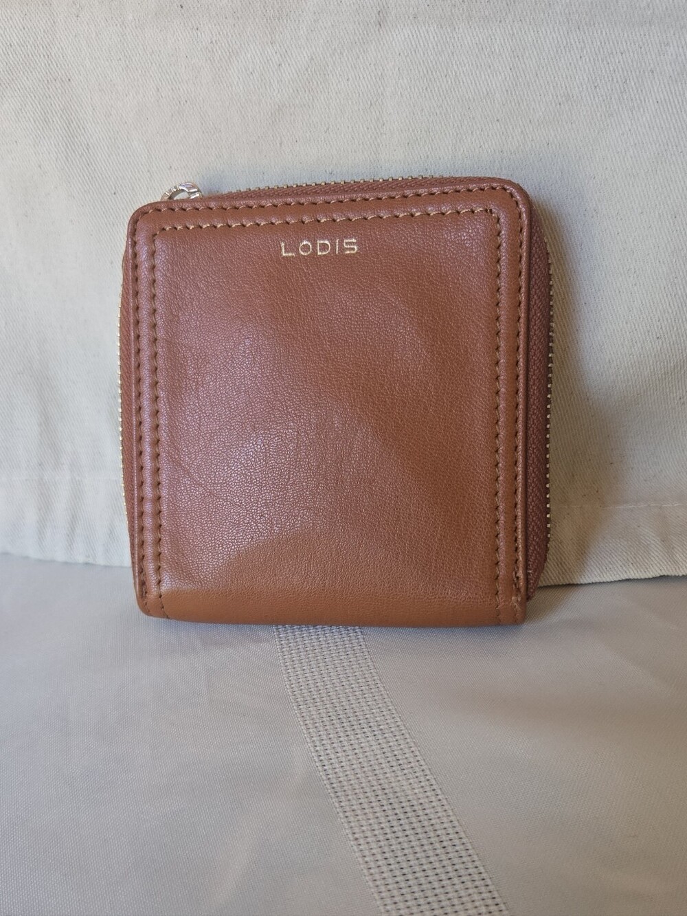 NEW Lodis Leather Zip Wallet in Cognac Leather